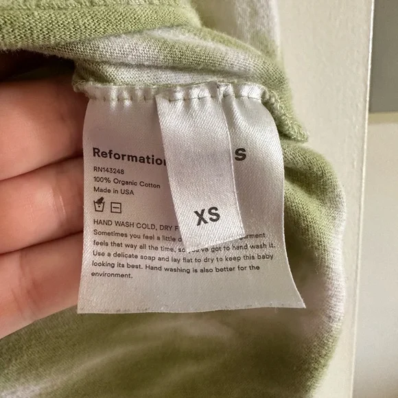Reformation Jeans Green Tie Dye Organic Cotton Long Sleeve Top size XS EUC - Picture 6 of 7